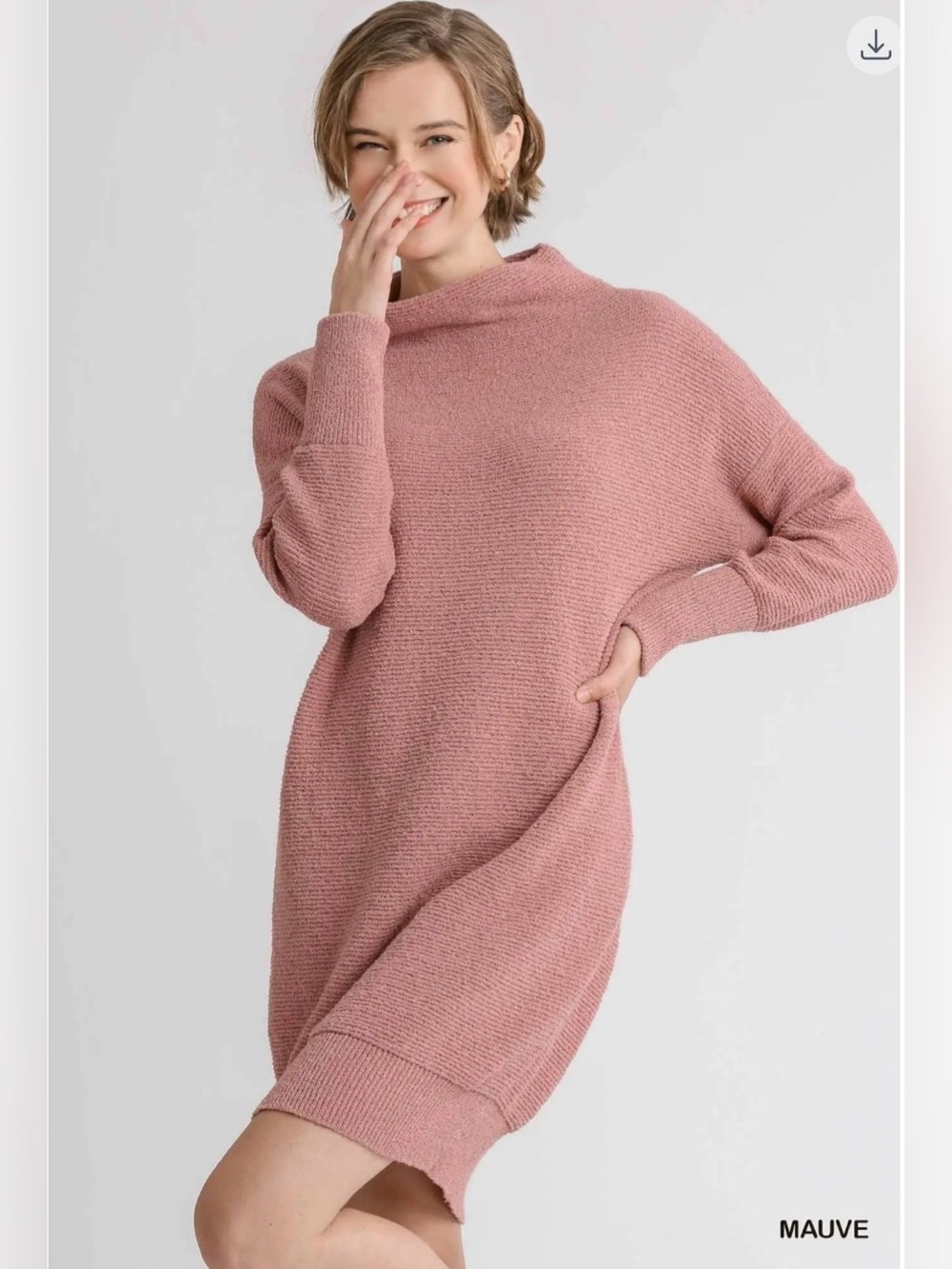 Umgee Mauve Cowl Neck Sweater Dress